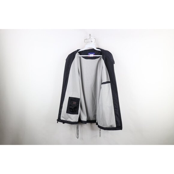 Vintage 90s Champion Mens Medium Spell Out Lined Windbreaker Bomber Jacket Black - Picture 14 of 16